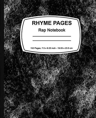 Rhyme Pages Rap Notebook: Black Marble, Lined Notebook, 7.5 X 9.25, 150 Pages (Paperback)