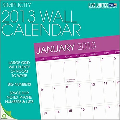 Simplicity Large Grid 2013 Calendar (Paperback, Wall)