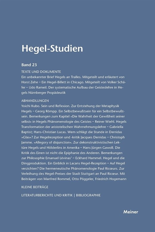 Hegel-Studien / Hegel-Studien Band 23 (1988) (Paperback)