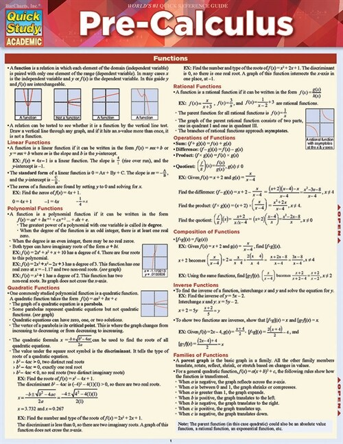 Pre-Calculus: A Quickstudy Reference Guide (Other)