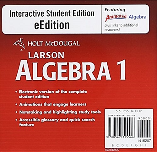 Holt McDougal Larson Algebra 1: Eedition DVD-ROM 2011 (DVD-Audio)