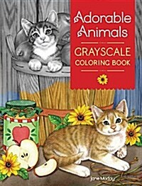 Adorable Animals Grayscale Coloring Book (Paperback)