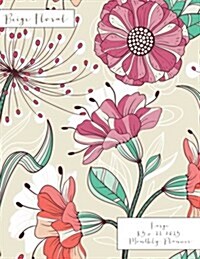 Beige Floral Large 8.5 X 11 2015 Monthly Planner (Paperback)