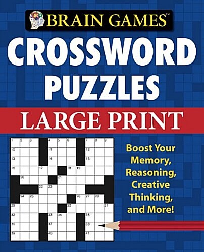 Brain Games - Crossword Puzzles - Large Print (Blue) (Spiral)