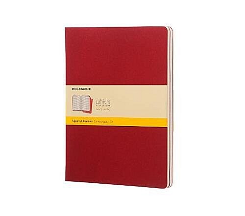 Moleskine Cahier Journal (Set of 3), Extra Large, Squared, Cranberry Red, Soft Cover (7.5 X 10) (Hardcover)