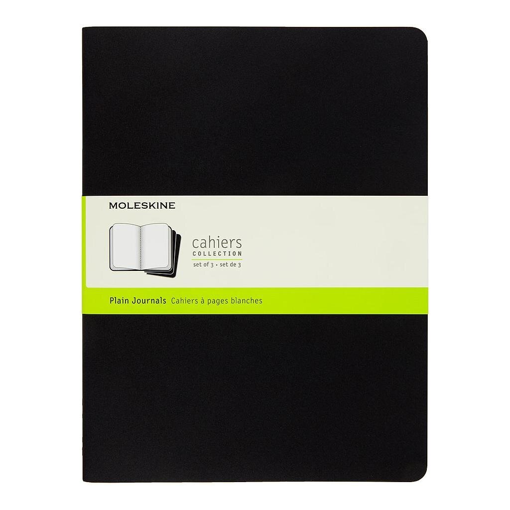 Moleskine Cahier Journal (Set of 3), Extra Large, Plain, Black, Soft Cover (7.5 X 10) (Imitation Leather)