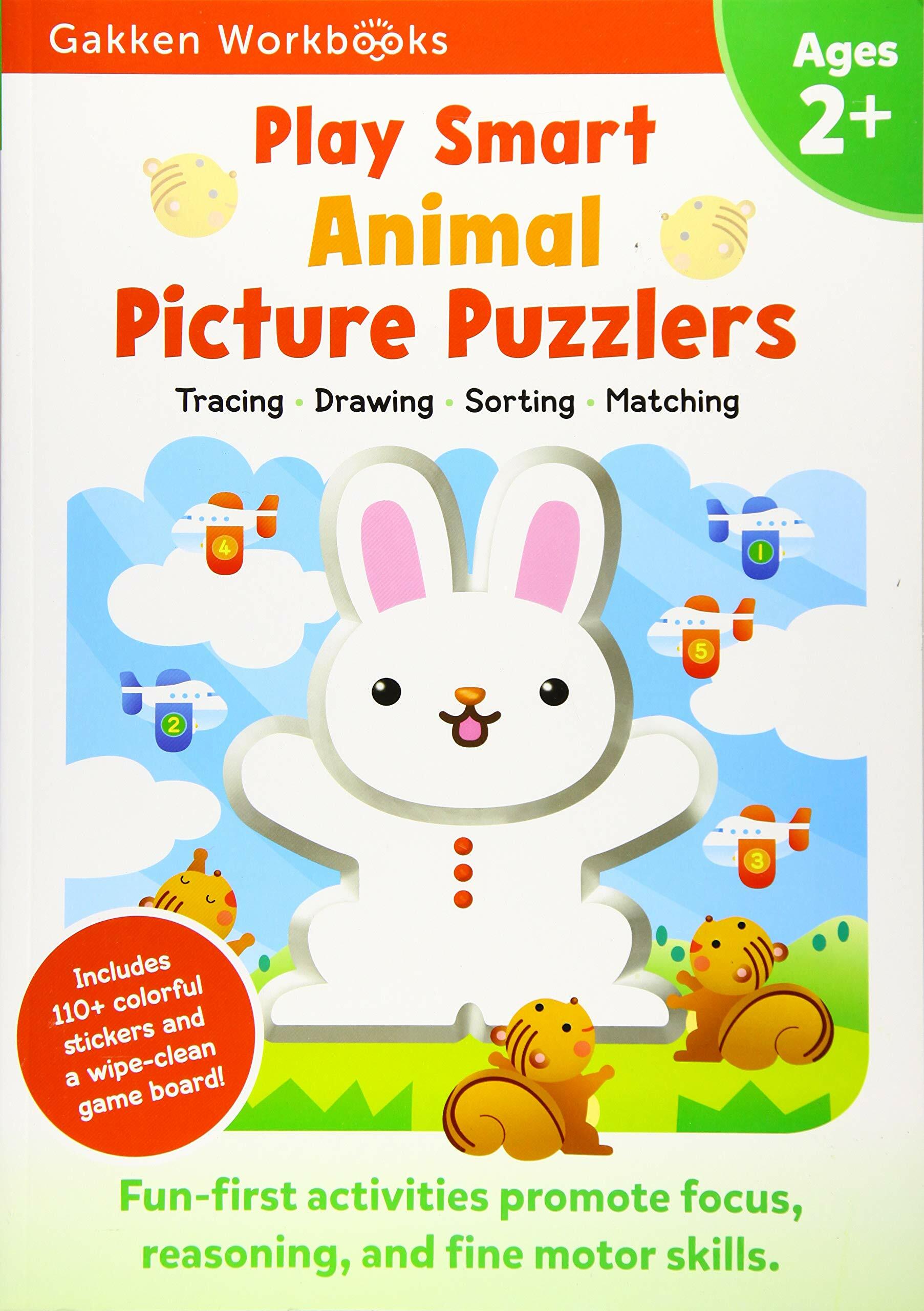 Play Smart Animal Picture Puzzlers Age 2+: Preschool Activity Workbook with Stickers for Toddlers Ages 2, 3, 4: Learn Using Favorite Themes: Tracing, (Paperback)