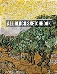 All Black Sketchbook: Olive Trees with Yellow Sky and Sun (Journal, Diary) 8.5 X 11, 100 Pages (Paperback)